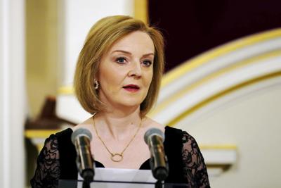 Foreign Secretary Liz Truss of Britain speaks  in London on April 27, 2022.