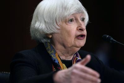 Treasury Secretary Janet Yellen testifies at a Senate Banking Committee hearing Tuesday.