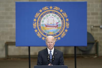President Joe Biden speaks about his infrastructure agenda at the New Hampshire Port Authority in Portsmouth, N.H., April 19, 2022.