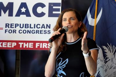 Rep. Nancy Mace speaks during a campaign rally ahead of of South Carolina's GOP primary elections on Sunday, June 12, 2022, in Summerville, S.C.