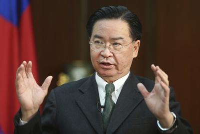Taiwan's Foreign Minister Joseph Wu speaks during an interview with the Associated Press at the Ministry of Foreign Affairs in Taipei, Taiwan.