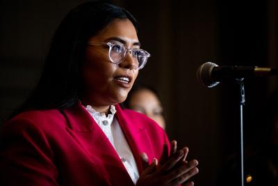 Jessica Cisneros speaks at a watch party on March 1, 2022 in Laredo, Texas.