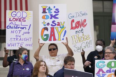LGBTQ supporters and Democrats rallied against the legislation, branded as “Don’t Say Gay,” disputing that those lessons are being taught in Florida schools and maintaining that the policies would further marginalize LGBTQ students and their families.
