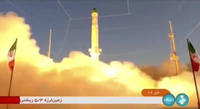 A frame grab from video footage released Sunday, June 26, 2022, by Iran state TV, IRINN, shows an Iranian satellite-carrier rocket, called “Zuljanah,” blasting off from an undisclosed location in Iran.