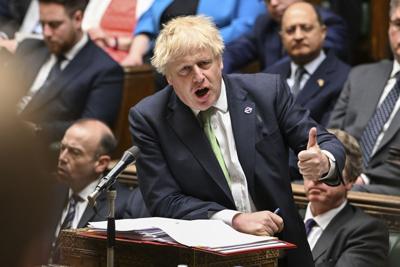 British Prime Minister Boris Johnson speaks  in the House of Commons on May 18, 2022.