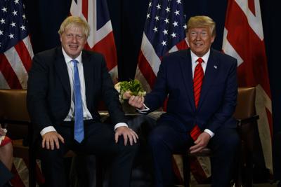 President Donald Trump meets with British Prime Minister Boris Johnson at the United Nations General Assembly in New York on Sept. 24, 2019.