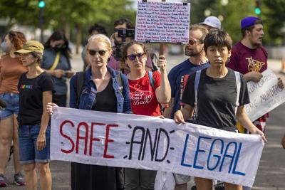 Protesters march near the Supreme Court to call for abortion rights protection on May 28, 2022, in Washington, D.C.