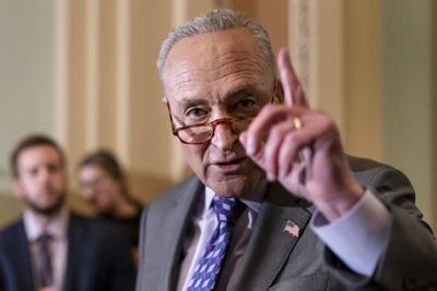 Senate Majority Leader Chuck Schumer speaks to reporters ahead of a procedural vote on Wednesday to essentially codify Roe v. Wade, at the Capitol in Washington on May 10, 2022.