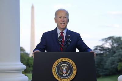 President Joe Biden speaks from the Blue Room Balcony of the White House Monday, Aug. 1, 2022, in Washington, as he announces that a U.S. airstrike killed al-Qaida leader Ayman al-Zawahri in Afghanistan.