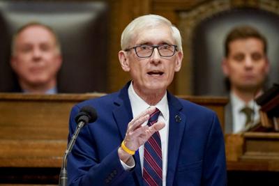 Wisconsin Gov. Tony Evers addresses the Legislature on Feb. 15, 2022, in Madison.