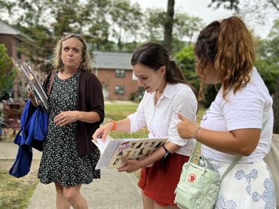 Democrat Alessandra Biaggi canvasses at an affordable housing complex in Peekskill on July 16, 2022, for her congressional run against Democratic incumbent Sean Patrick Maloney.