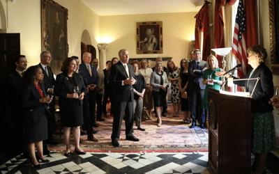 Sens. Jeanne Shaheen (D-N.H.) and Thom Tillis (R-N.C.) speak at a reception at the U.S. ambassador’s residence in Madrid, Spain, during the NATO Summit.