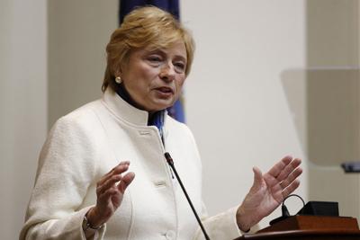 FILE - In this Feb. 11, 2019 file photo, Gov. Janet Mills delivers her State of the Budget address to the Legislature at the State House in Augusta, Maine. Mills and former Republican Gov. Paul LePage  couldn't be more different when it comes to politic...