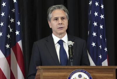 Secretary of State Antony Blinken addresses the media during a press conference in Berlin, Germany, Friday, June 24, 2022.