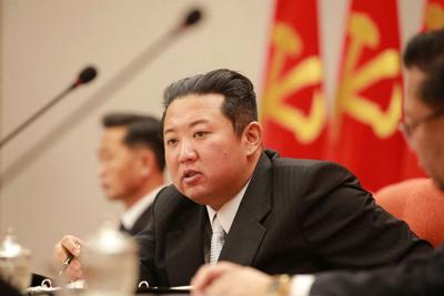 North Korean leader Kim Jong Un, center, attends a meeting of the Central Committee of the ruling Workers' Party in Pyongyang, North Korea.