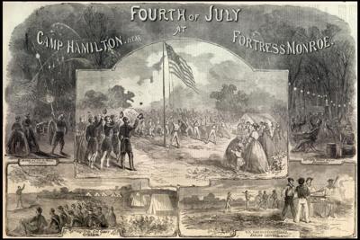 A Harper's Weekly illustration of July Fourth, 1861, at Union camps.