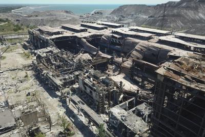 The destroyed Metallurgical Combine Azovstal plant  in Mariupol is seen  June 13, 2022.