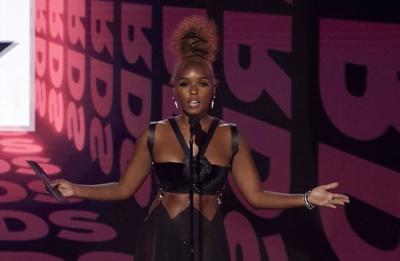 Janelle Monae presents an award at the BET Awards on  June 26, 2022, in Los Angeles.