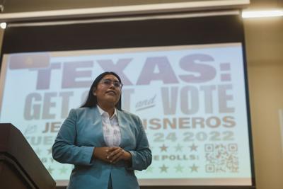 Jessica Cisneros speaks to supporters at a campaign rally on May 20, 2022 in San Antonio, Texas.