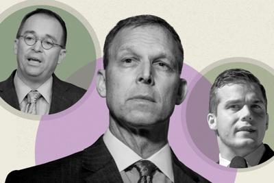 Left to right: House Freedom Caucus founding member Mick Mulvaney, current chair Scott Perry, and current member Madison Cawthorn.