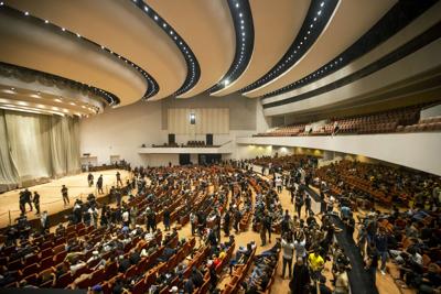Followers of Shiite cleric Muqtada al-Sadr fill the parliament building during a sit-in Baghdad on Aug. 4, 2022.