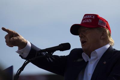 Former President Donald Trump speaks during a campaign rally in Greenwood, Neb.