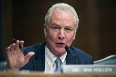 Sen. Chris Van Hollen speaks during a Senate Banking, Housing, and Urban Affairs Committee hearing, Tuesday, May 10, 2022, on Capitol Hill in Washington.