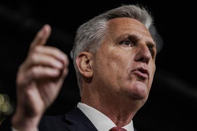 House Minority Leader Kevin McCarthy speaks during his weekly press conference at the U.S. Capitol on Dec. 3, 2021, in Washington, D.C.