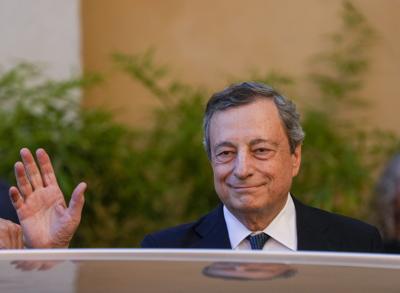 Italian Premier Mario Draghi in Rome's Capitol Hill on July 15, 2022.