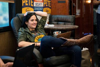 Lis Smith on Pete Buttigieg's campaign bus during a four day tour of Iowa, September 23, 2019.