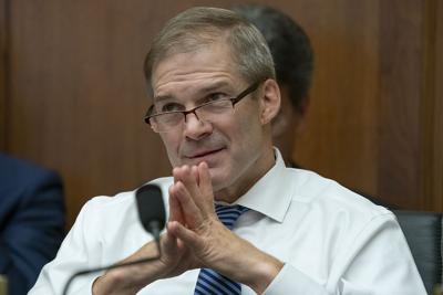 Rep. Jim Jordan, R-Ohio, listens as former special counsel Robert Mueller testifies to the House Judiciary Committee about his investigation into Russian interference in the 2016 election, on Capitol Hill in Washington, Wednesday, July 24, 2019. (AP Pho...