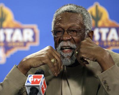 NBA great Bill Russell speaks during a news conference at the NBA All-Star basketball weekend, Feb. 14, 2009, in Phoenix.