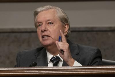 Senate Judiciary Committee Chairman Sen. Lindsey Graham, R-S.C.,  asks questions to former FBI Director James Comey, during an oversight hearing to examine the Crossfire Hurricane Investigation, Wednesday, Sept. 30, 2020 on Capitol Hill  in Washington. ...