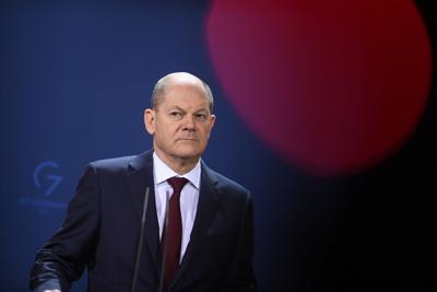 German Chancellor Olaf Scholz attends a press conference with the leaders of the three Baltic states Feb. 11, 2022.