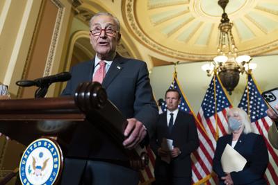 Senate Majority Leader Chuck Schumer speaks during a news conference following the Democrat policy luncheon meeting on Capitol Hill, Tuesday, June 7, 2022, in Washington.