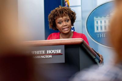 White House press secretary Karine Jean-Pierre speaks during her first press briefing as press secretary.