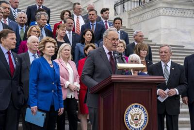 Senate Majority Leader Chuck Schumer speaks alongside other Democrats at the Capitol in Washington on May 3, 2022.