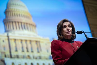 WASHINGTON, DC - JANUARY 06: House Speaker Nancy Pelosi (D-CA) speaks at the start of a discussion with historians Doris Kearns Goodwin and Jon Meacham about the 2021 attack on the U.S. Capitol on January 6, 2022 in Washington, DC. One year ago, support...