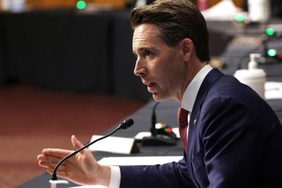 Sen. Josh Hawley (R-Mo.) speaks during a hearing before Senate Armed Services Committee at Dirksen Senate Office Building September 28, 2021 on Capitol Hill in Washington, DC. The committee held the hearing “to receive testimony on the conclusion of mil...