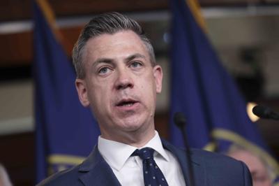 Rep. Jim Banks speaks at a House Republican news conference at the U.S. Capitol.