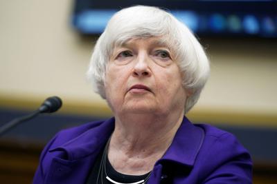 Treasury Secretary Janet Yellen listens during a House Financial Services Committee hearing in April 2022.