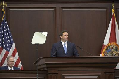 Gov. Ron DeSantis addresses a joint session of the Legislature on Jan. 11, 2022, in Tallahassee, Fla.