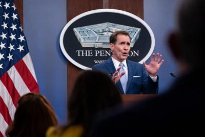 Pentagon spokesperson John Kirby speaks during a media briefing at the Pentagon, Monday, Oct. 25, 2021, in Washington.
