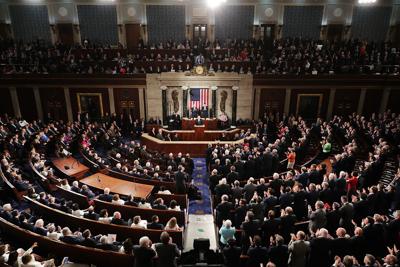WASHINGTON, DC - FEBRUARY 28:  U.S. President Donald Trump addresses a joint session of the U.S. Congress on February 28, 2017 in the House chamber of  the U.S. Capitol in Washington, DC. Trump's first address to Congress focused on national security, t...