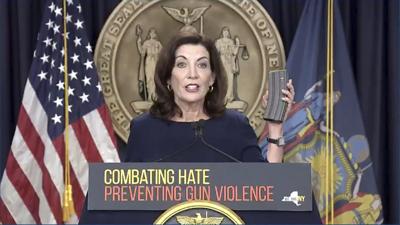 ”It just keeps happening,” Gov. Kathy Hochul said in a speech in the Bronx Monday. ”Shots ring out. Flags come down, and nothing changes. Except here in New York. In New York, we are taking strong bold action.”