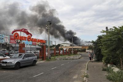 Smoke rises in the air after shelling in Odesa, Ukraine, Saturday, July 16, 2022. (AP Photo/Nina Lyashonok)