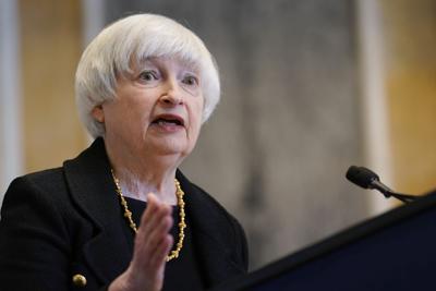 Treasury Secretary Janet Yellen speaks during a news conference at the Treasury Department in Washington, Thursday, April 21, 2022.