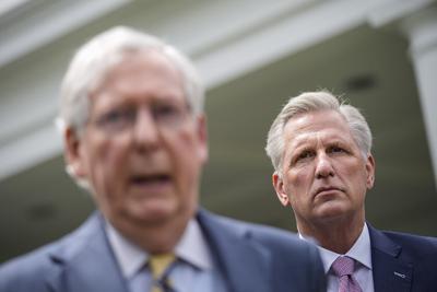 As the GOP heads into the midterms, House Minority Leader Kevin McCarthy, right, and Senate Minority Leader Mitch McConnell are operating in different galaxies.
