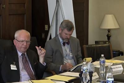 In this image from video released by the House Select Committee, John Eastman (left), a lawyer for former President Donald Trump, appears during a video deposition  investigating the Jan. 6 attack on the  Capitol at the hearing  June 16, 2022.