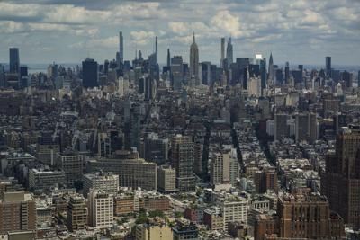 A view of the New York City skyline, with the Empire State Building in the center, is seen from One World Trade, in New York, Tuesday, June 15, 2021.